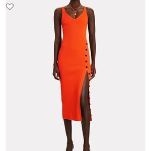 Self Portrait Sleeveless Rib Knit Dress Orange